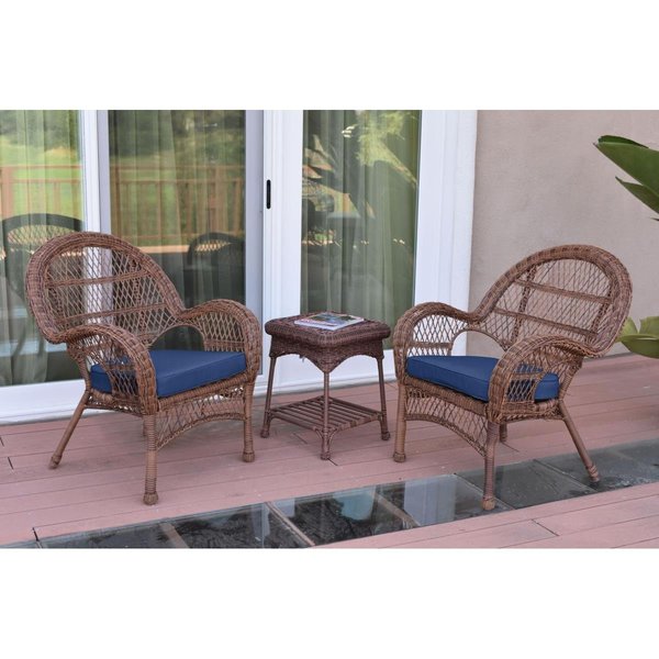 Propation W00210-2-CES011 3 Piece Santa Maria Honey Wicker Chair Set; Blue Cushion PR1081396